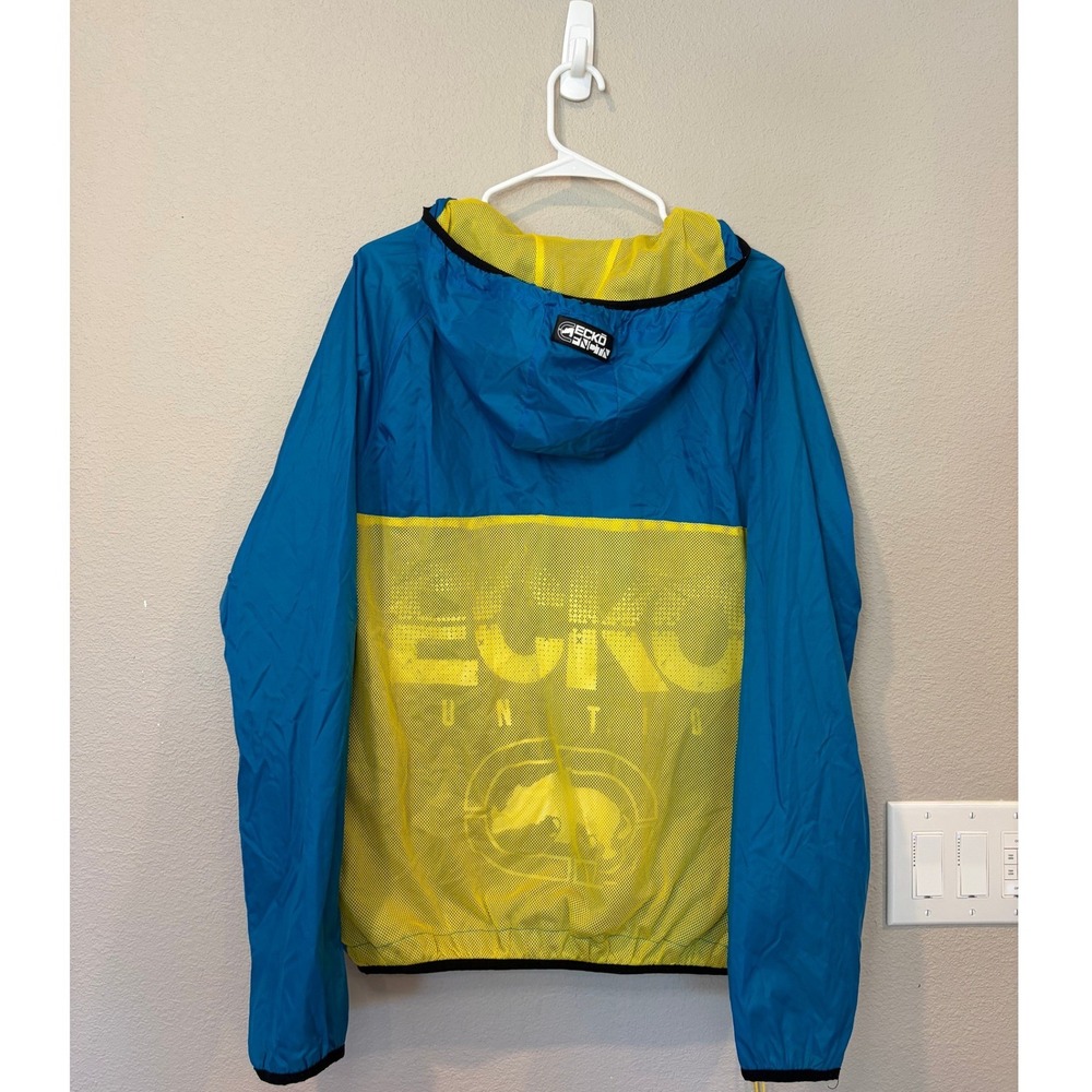 Vintage Y2K Ecko Function Mens Windbreaker Blue Yellow Half Zip Anorak Jacket Lg